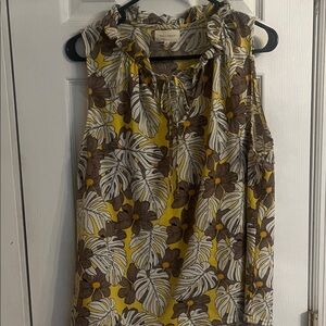 Madewell Yellow and Brown Leaf Print Blouse